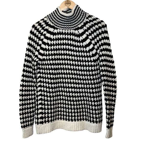 LOFT Chunky Knit Sweater Wool Blend Pullover Holiday Black White Size Small - Picture 1 of 10